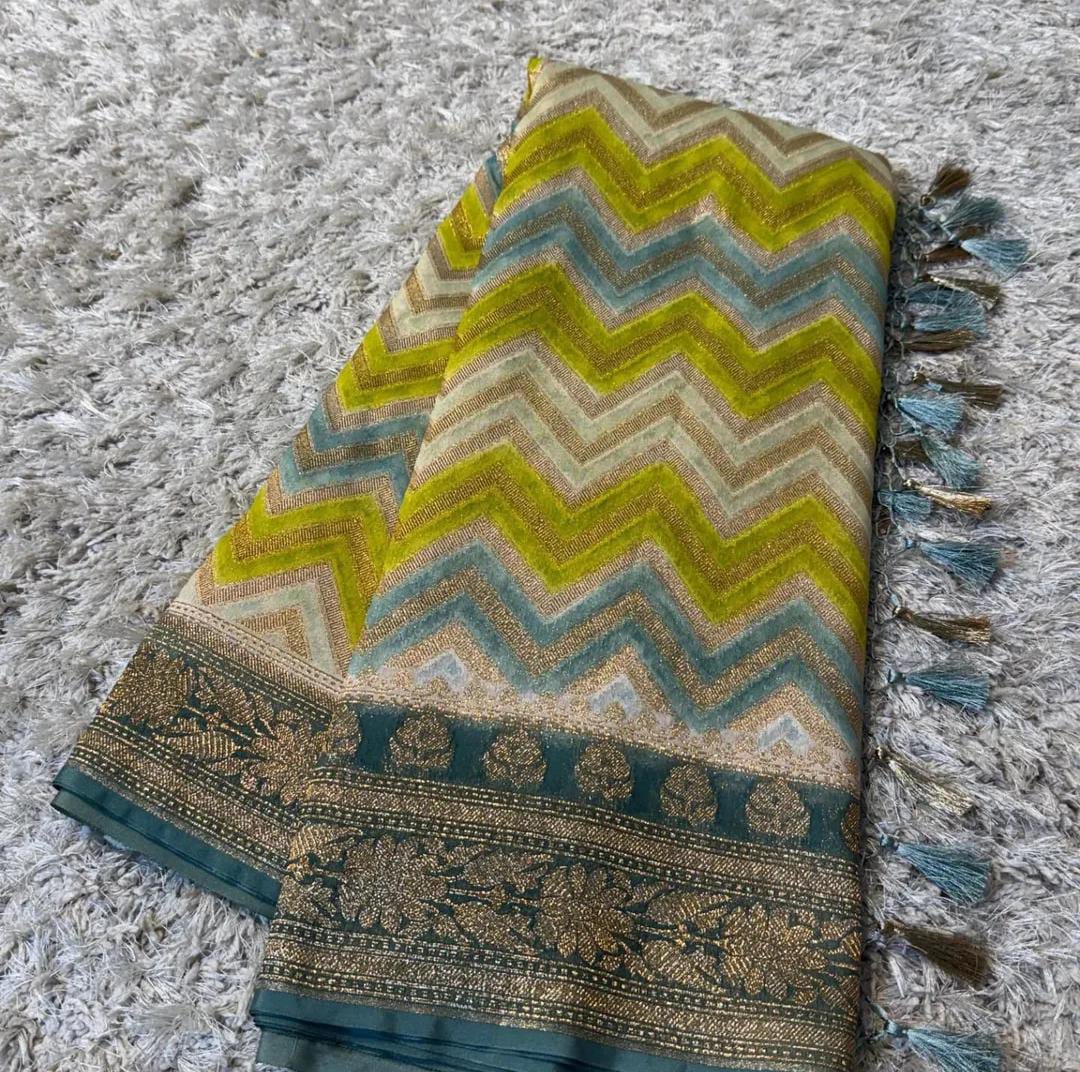 Multicolor Banarsi  Semi Khaddi Georgette with Zig Zag Design Alna Apparels