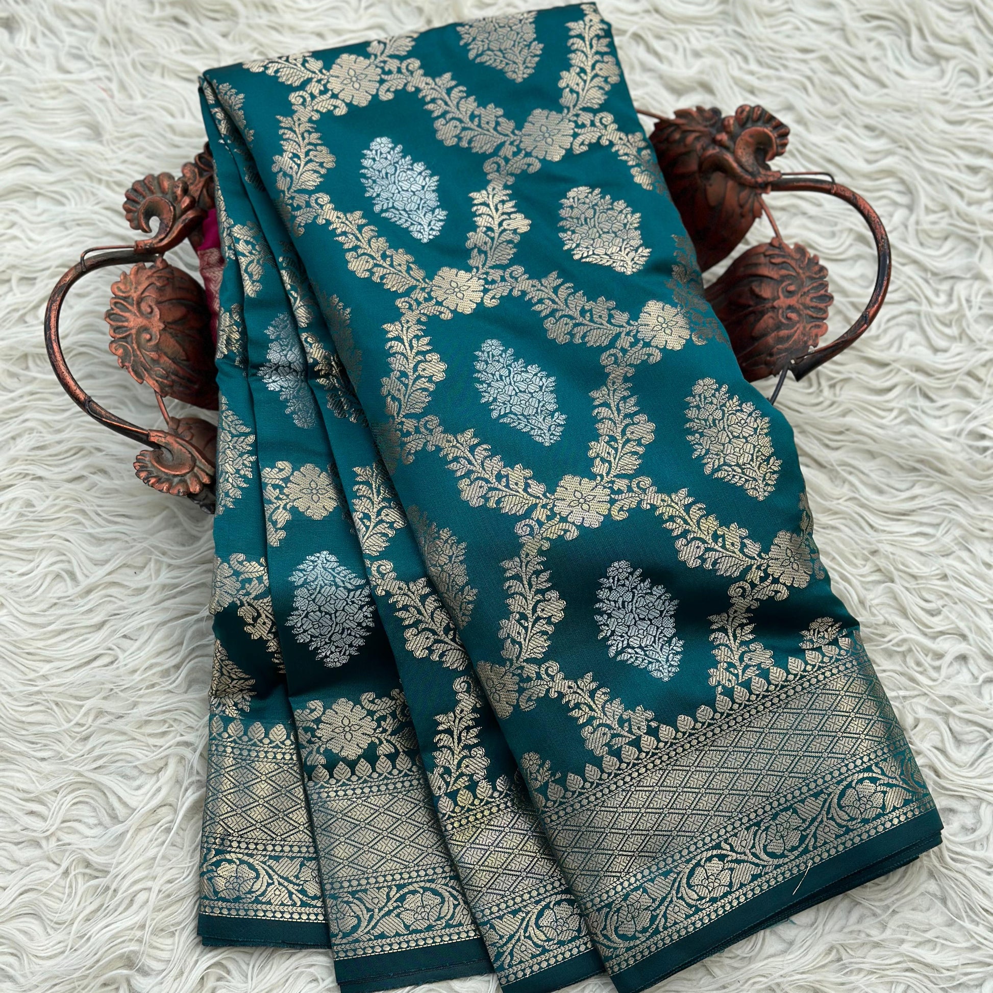 Rama Blue Banarasi Semi Kathan Silk Saree