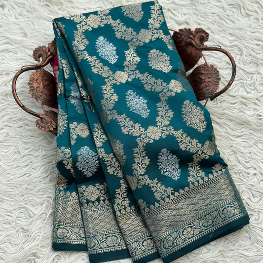 Rama Blue Banarasi Semi Kathan Silk Saree