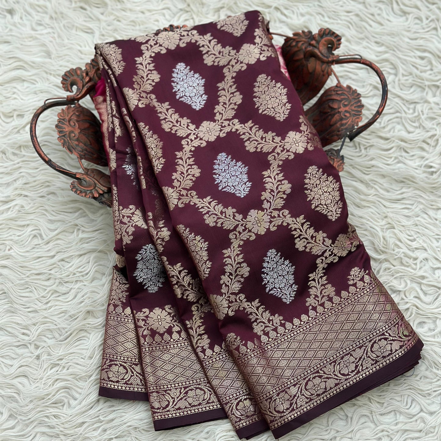 Brown Banarasi Semi Kathan Silk Saree