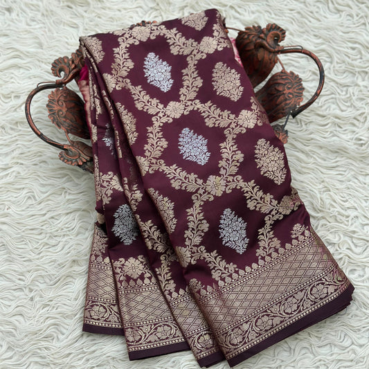 Brown Banarasi Semi Kathan Silk Saree