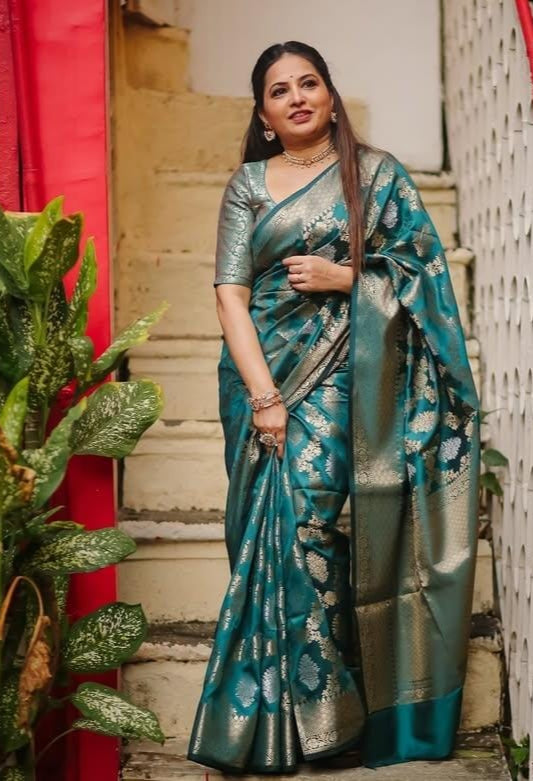 Rama Blue Banarasi Semi Kathan Silk Saree