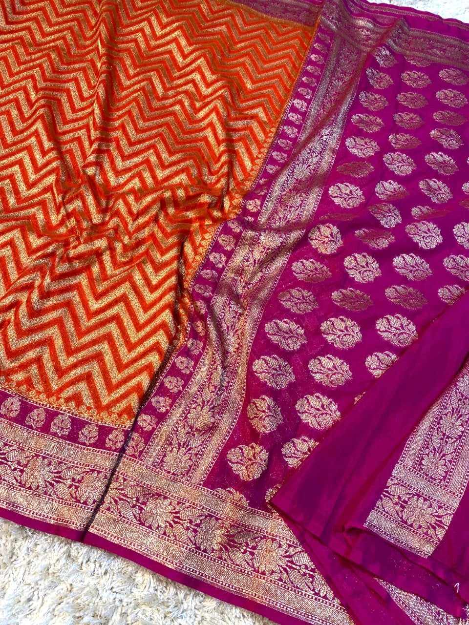 Orange Color Banarasi Kathan Georgette Silk Saree Alna Apparels