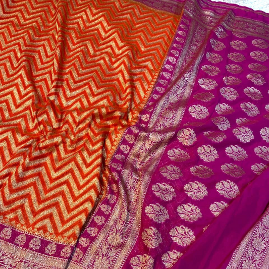Orange Color Banarasi Kathan Georgette Silk Saree Alna Apparels