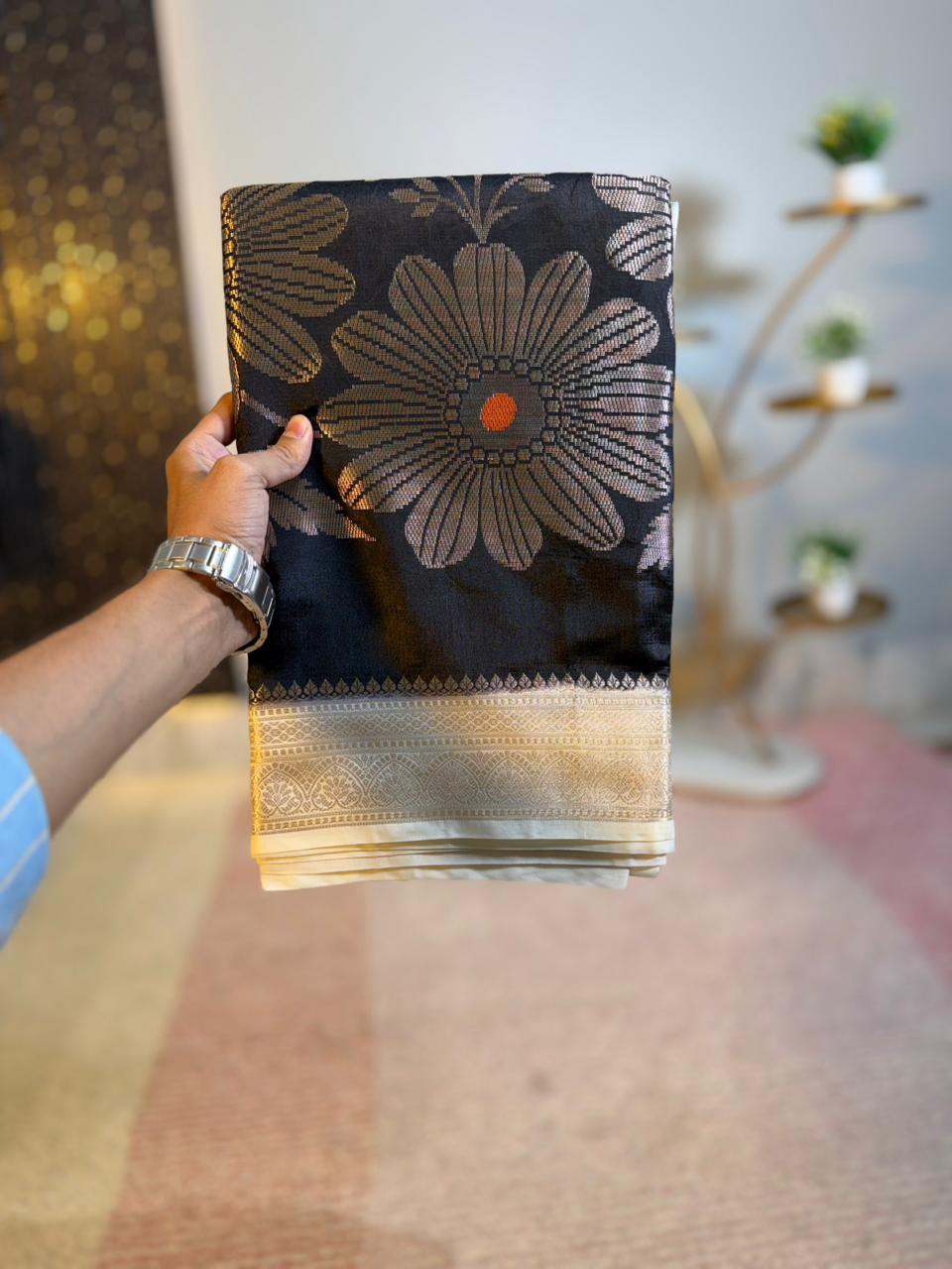 Black Color Banarasi Kathan Soft Silk Saree Alna Apparels
