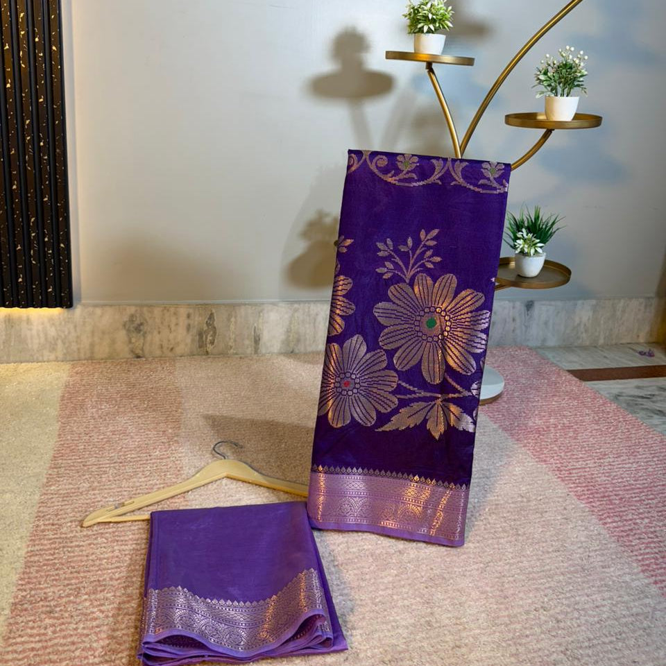 Purple Color Banarasi Kathan Soft Silk Saree Alna Apparels