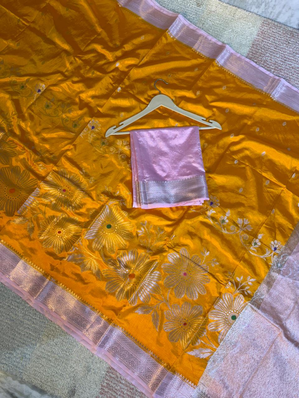 Yellow Color Banarasi Kathan Soft Silk Saree Alna Apparels