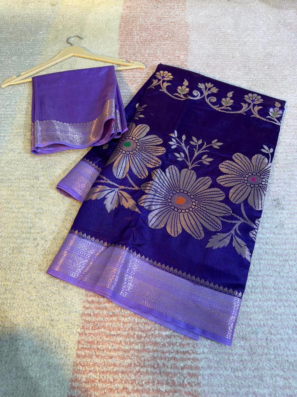 Purple Color Banarasi Kathan Soft Silk Saree Alna Apparels