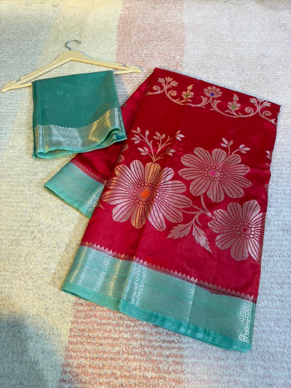 Red Color Banarasi Kathan Soft Silk Saree Alna Apparels