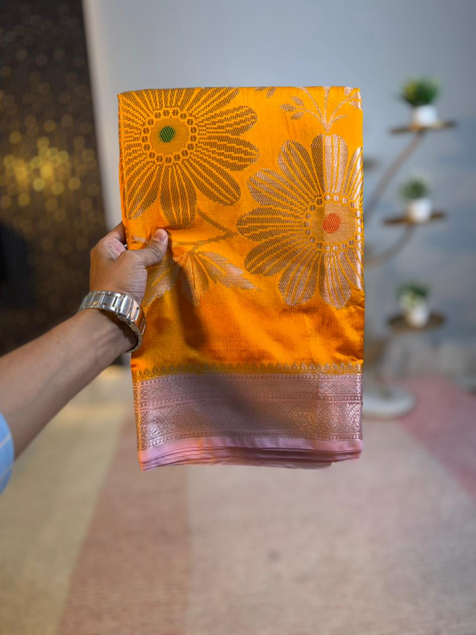 Yellow Color Banarasi Kathan Soft Silk Saree Alna Apparels