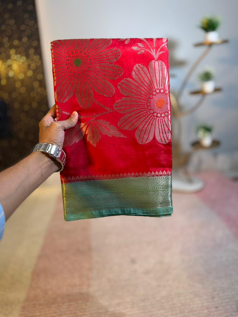 Red Color Banarasi Kathan Soft Silk Saree Alna Apparels