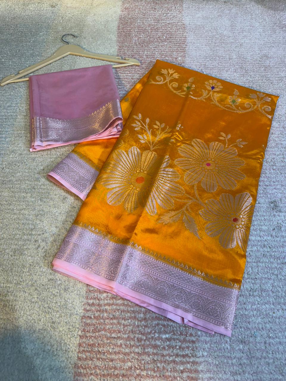 Yellow Color Banarasi Kathan Soft Silk Saree Alna Apparels