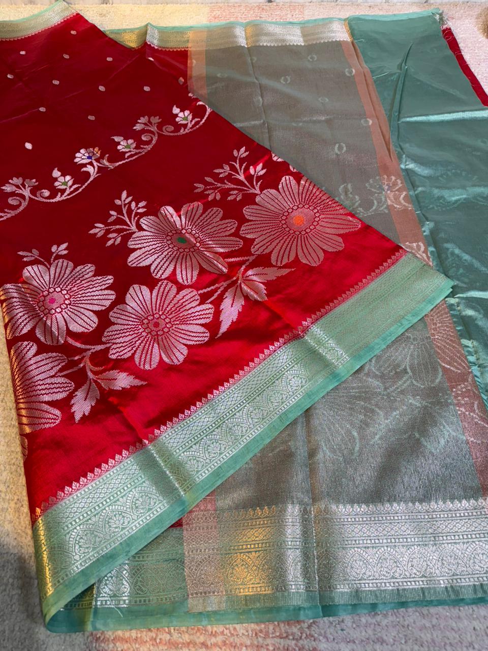 Red Color Banarasi Kathan Soft Silk Saree Alna Apparels