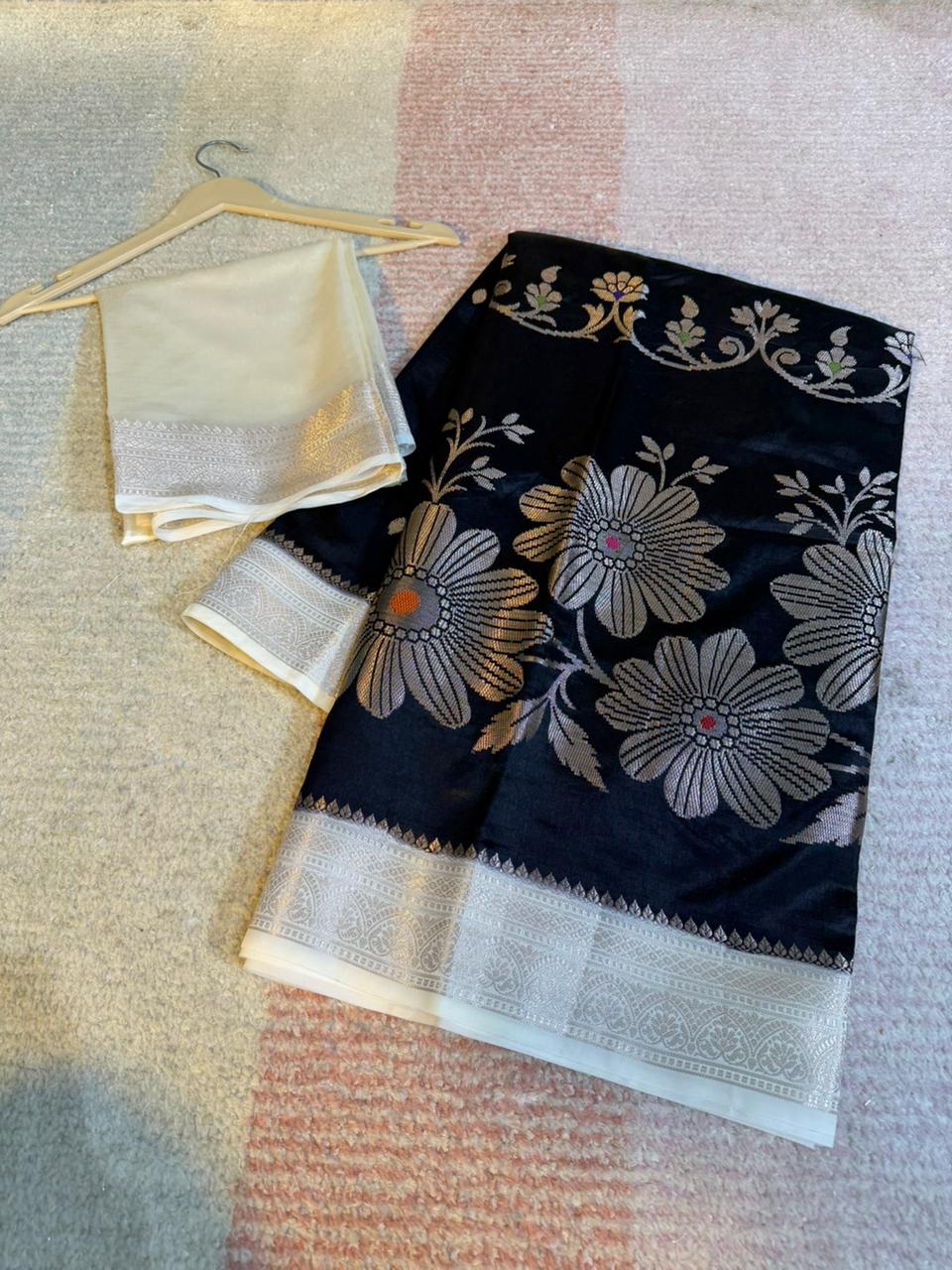Black Color Banarasi Kathan Soft Silk Saree Alna Apparels