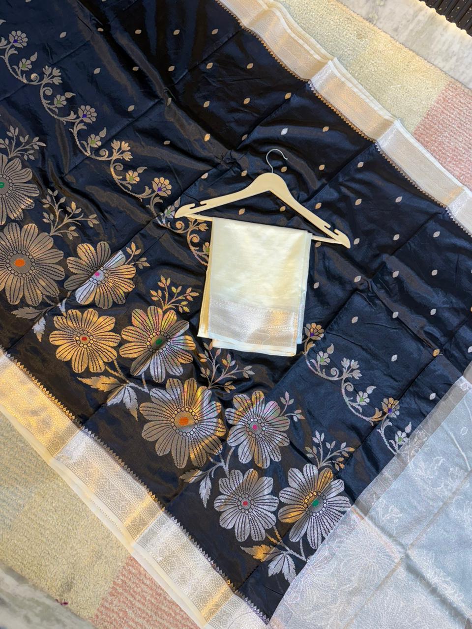 Black Color Banarasi Kathan Soft Silk Saree Alna Apparels