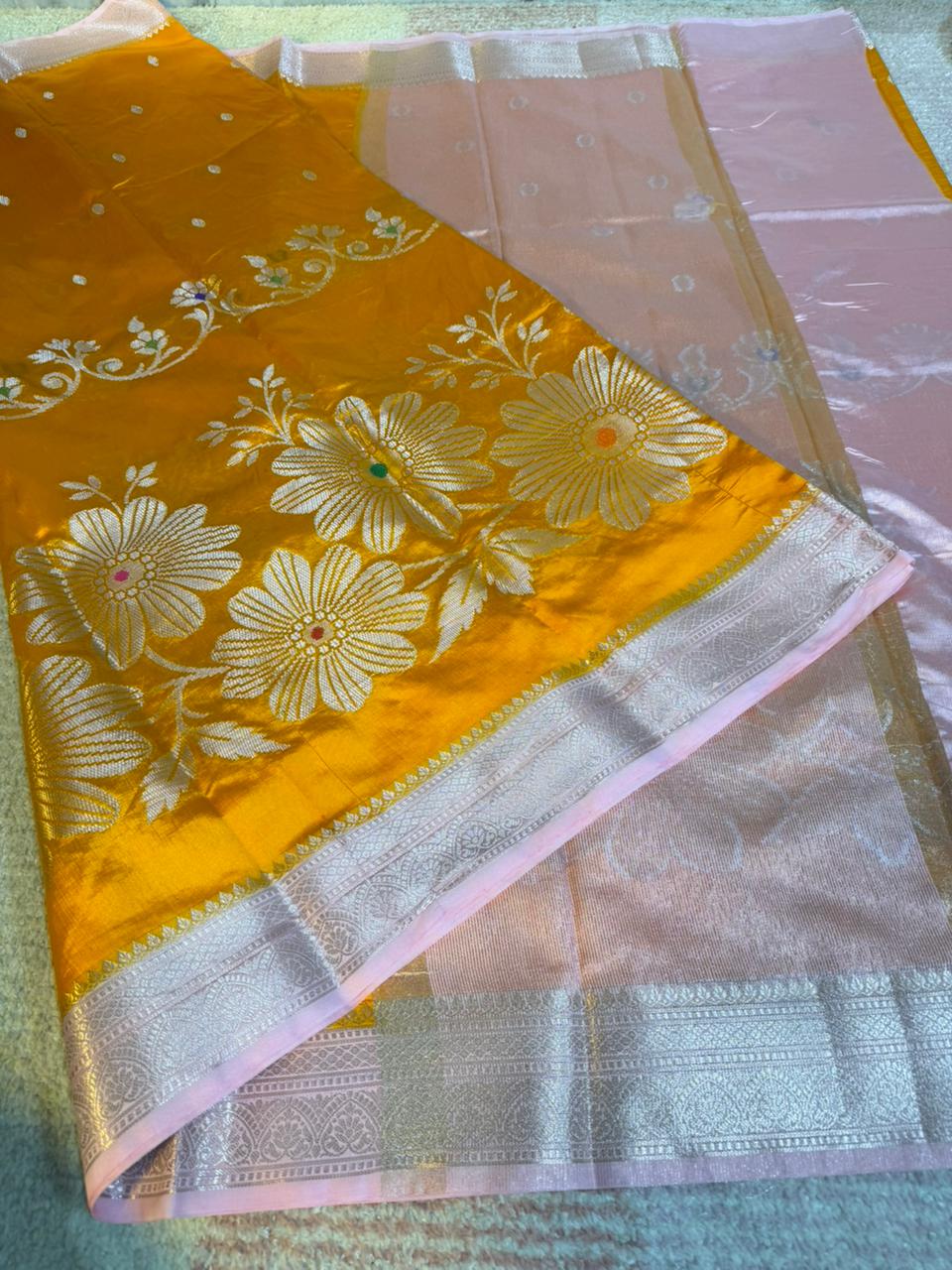 Yellow Color Banarasi Kathan Soft Silk Saree Alna Apparels