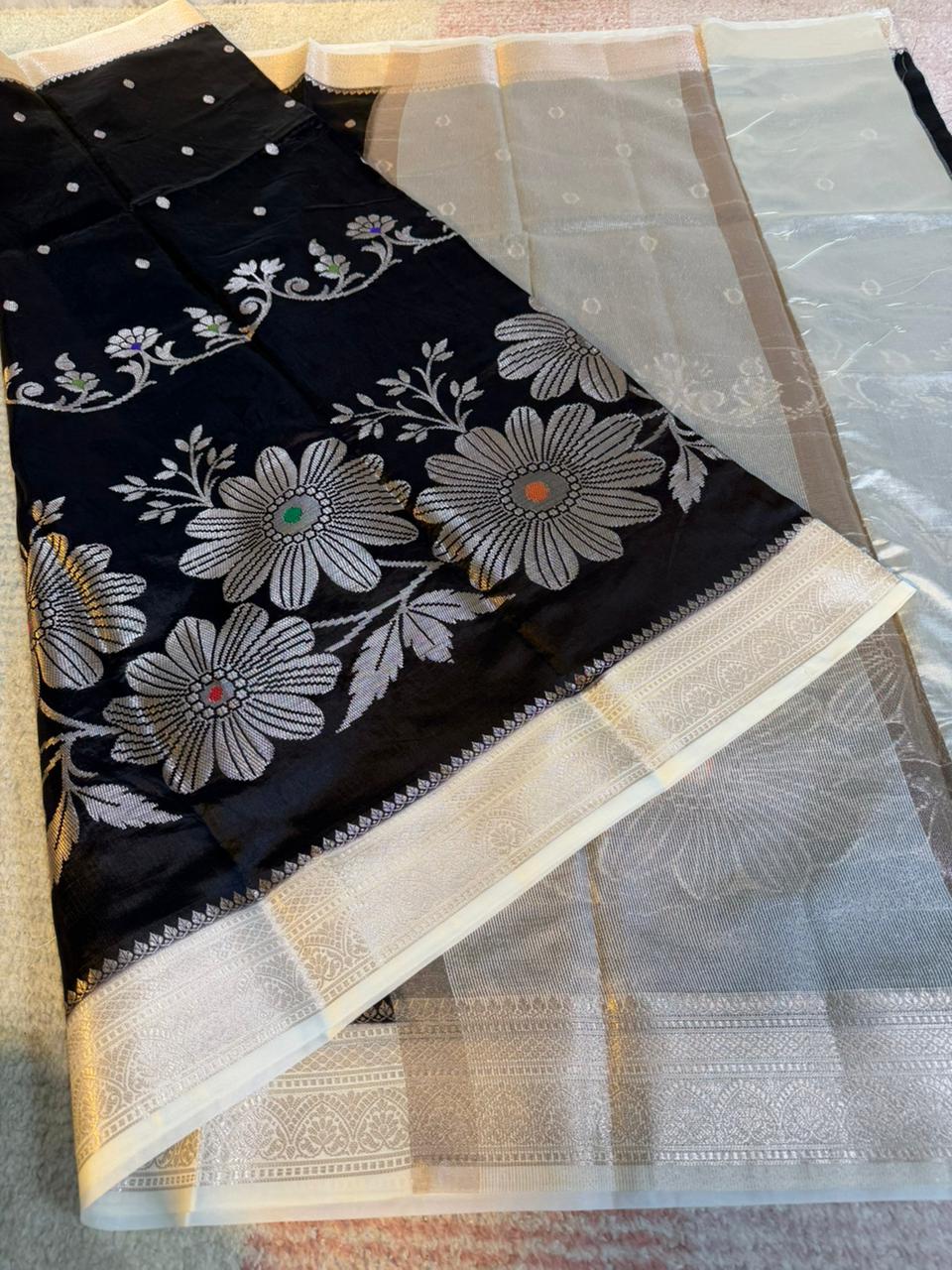 Black Color Banarasi Kathan Soft Silk Saree Alna Apparels