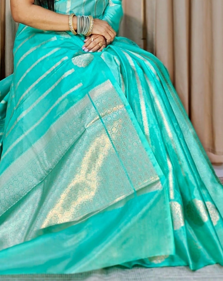 Greenish Blue Banarasi Warm Silk Saree Alna Apparels