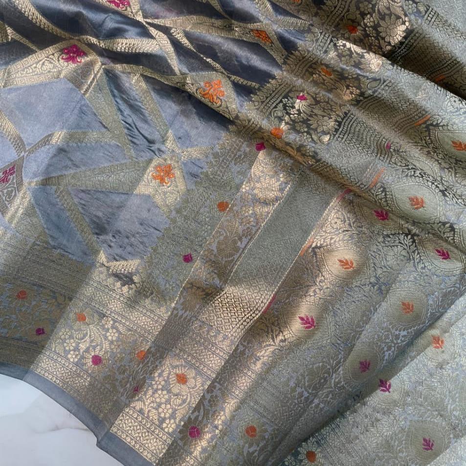 Grey Banarasi Mysore Silk Saree Alna Apparels