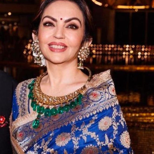 Blue Banarasi Nita Ambani inspired Kathan Silk Saree Alna Apparels