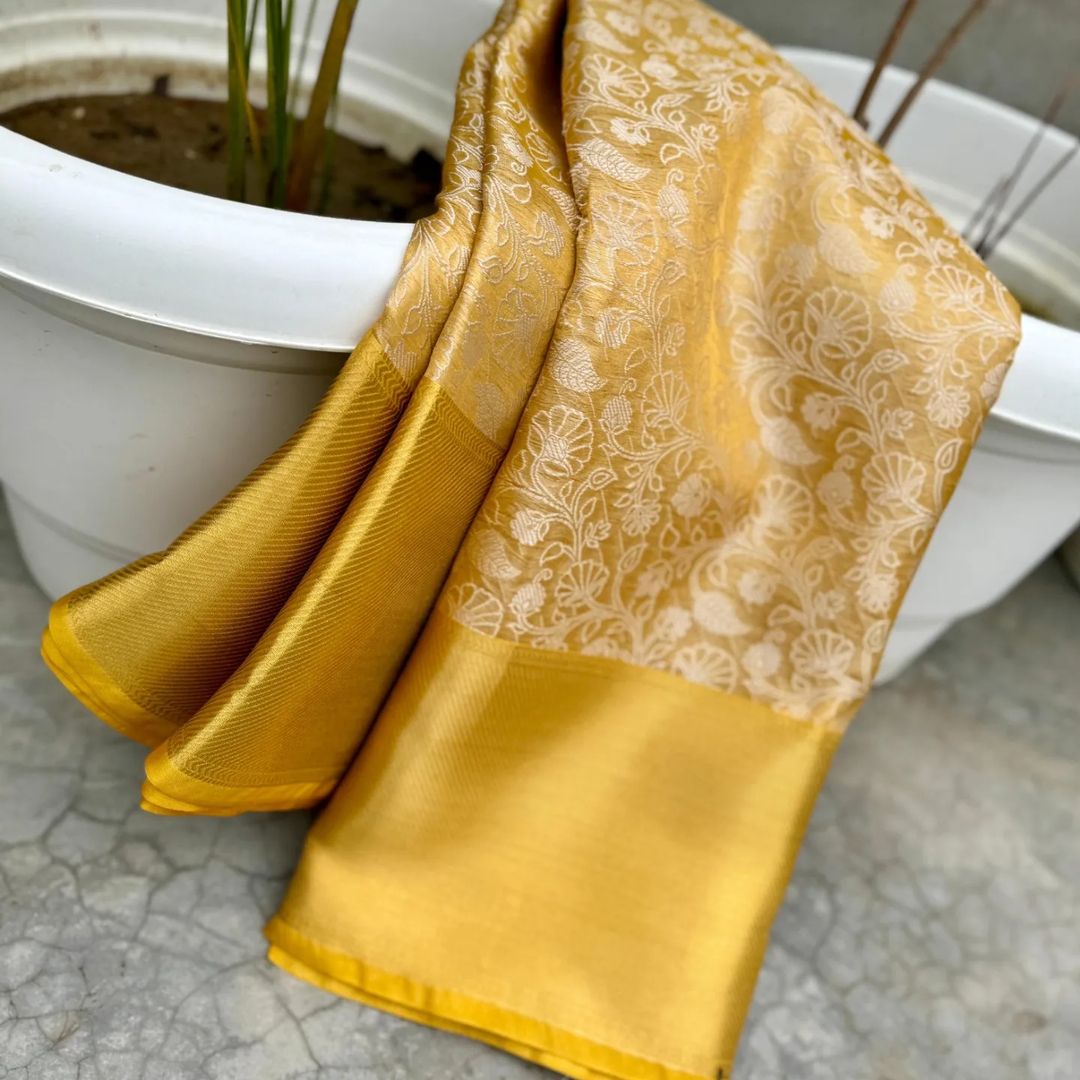 Gold Color Banarasi Tissue Silk Saree Alna Apparels