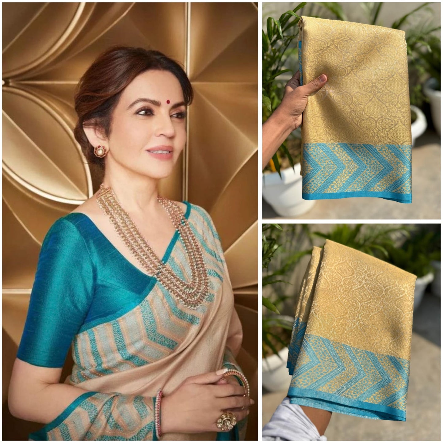 Nita Ambani inspired Gold Banarasi Tissue Silk Saree Alna Apparels