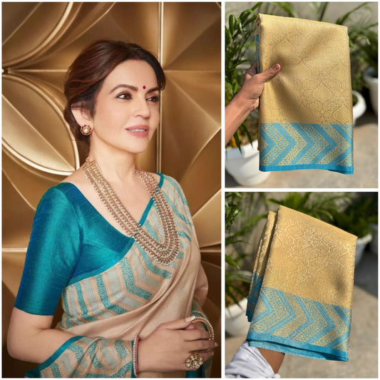 Nita Ambani inspired Gold Banarasi Tissue Silk Saree Alna Apparels