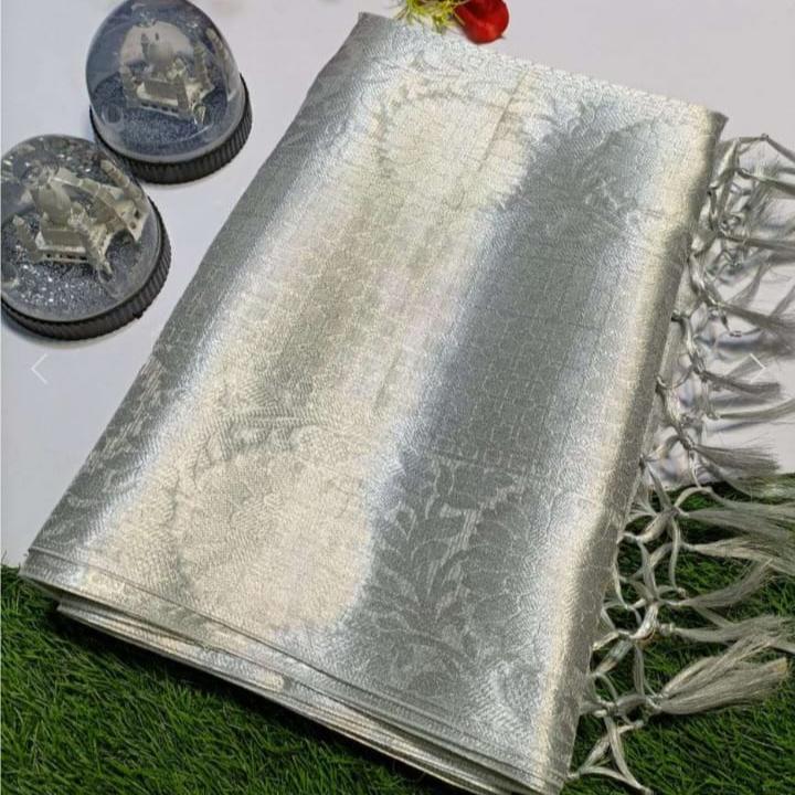 Silver Banarasi Tissue Silk Saree Alna Apparels