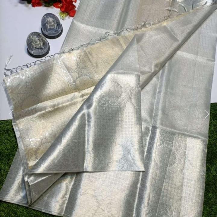 Silver Banarasi Tissue Silk Saree Alna Apparels