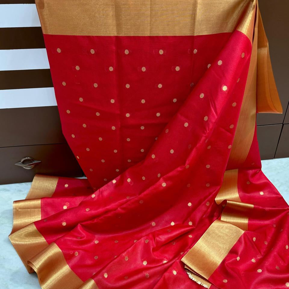 Nayantara inspired Red Banarasi Kathan Silk Saree Alna Apparels