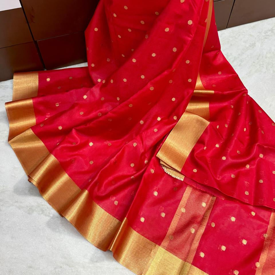 Nayantara inspired Red Banarasi Kathan Silk Saree Alna Apparels