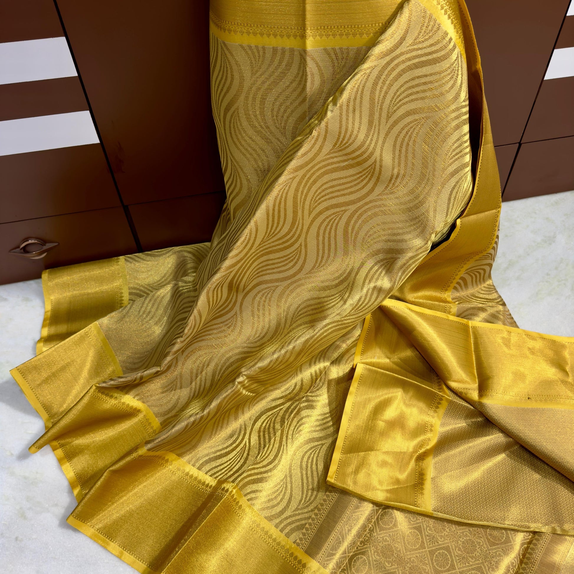 Gold Color Banarasi Tissue Silk Saree Alna Apparels