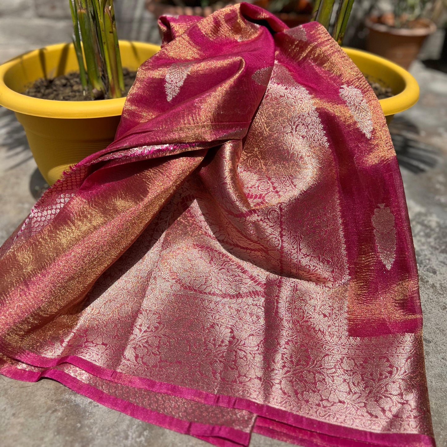 Pink Banarasi Crush Tissue Silk Saree Alna Apparels