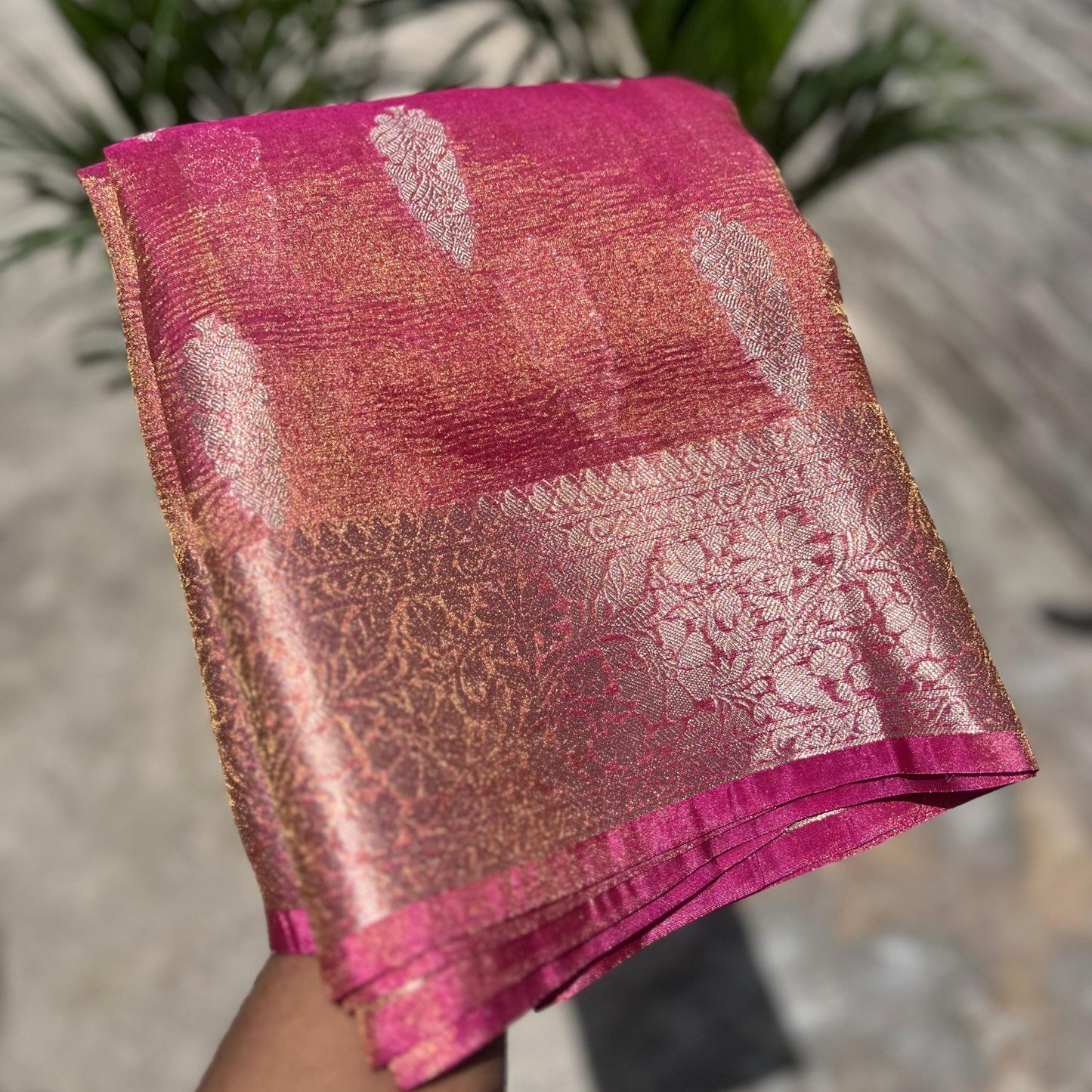 Pink Banarasi Crush Tissue Silk Saree Alna Apparels