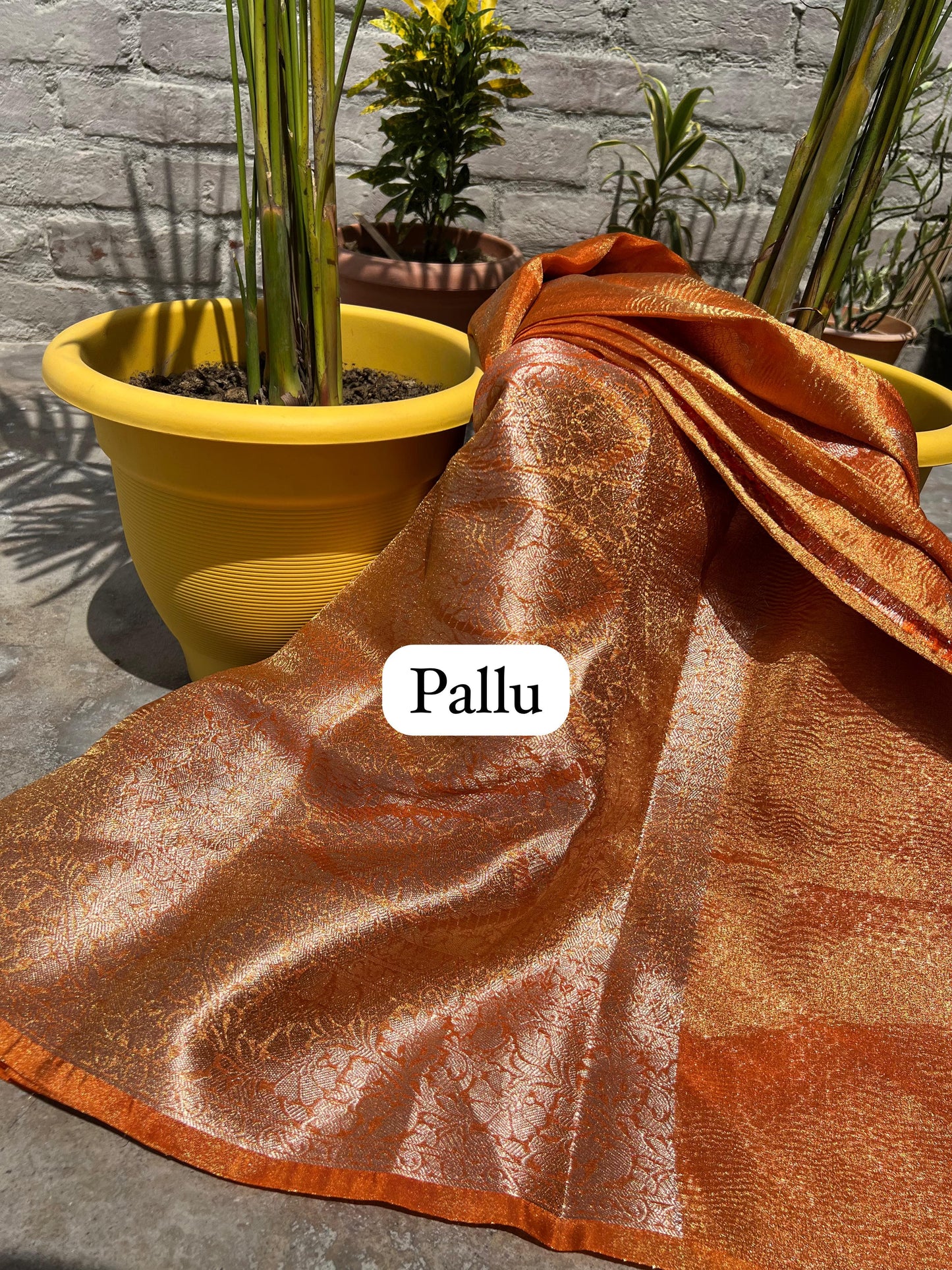 Orange Banarasi Crush Tissue Silk Saree Alna Apparels