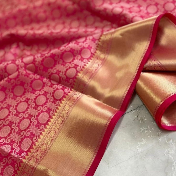 Shruthi Hasan inspired Pink Banarasi Tissue Silk Saree Alna Apparels