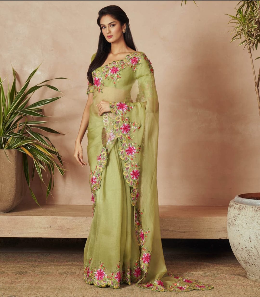 Pista Green Banarasi Dayble Cora Organza Silk Saree With Cutwork Alna Apparels