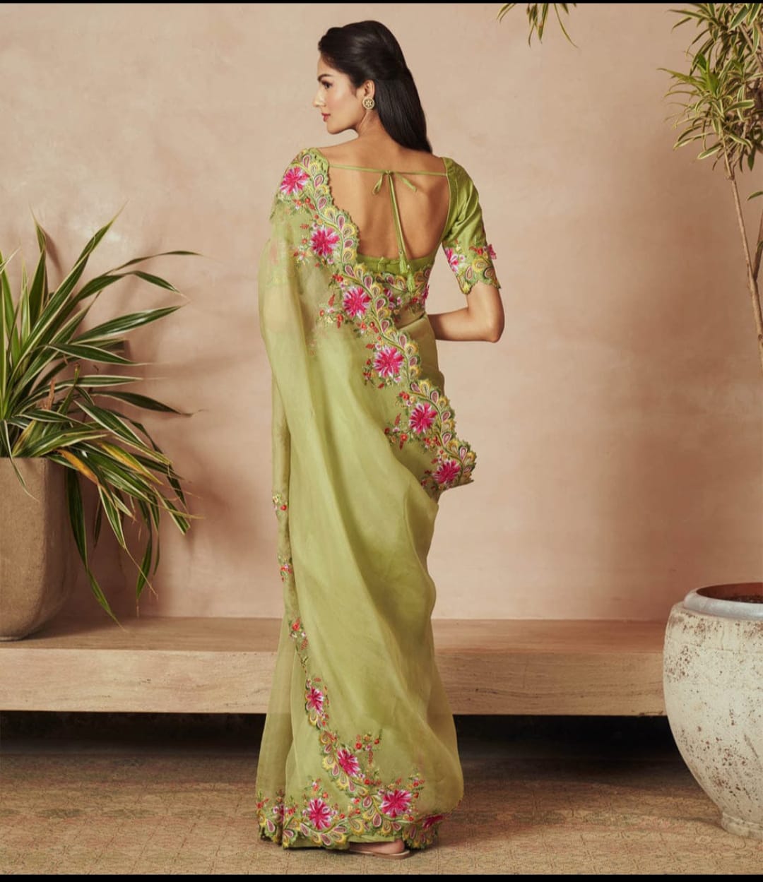 Pista Green Banarasi Dayble Cora Organza Silk Saree With Cutwork Alna Apparels
