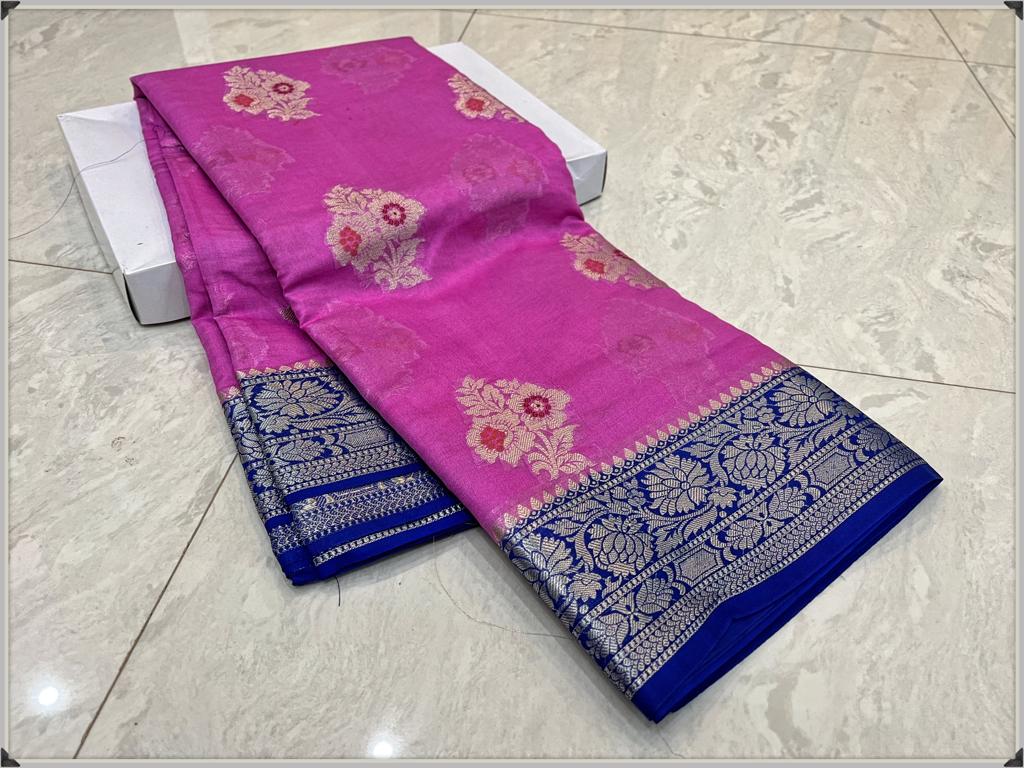 Pink Banarasi Georgette Meenakari Soft Silk Saree Alna Apparels