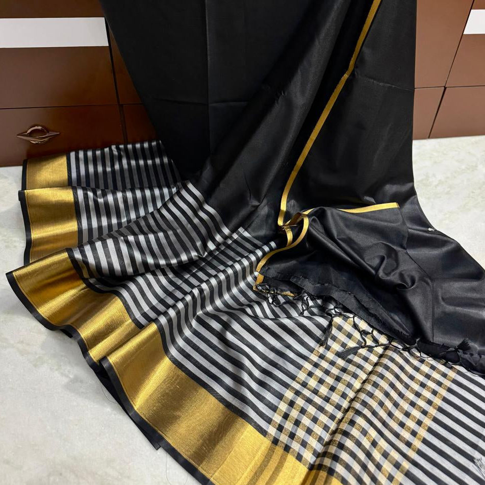 Black Banarasi Kathan Soft Silk Saree Alna Apparels