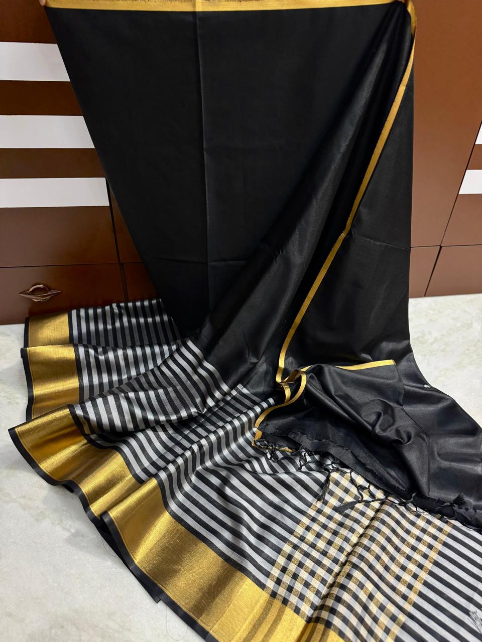 Black Banarasi Kathan Soft Silk Saree Alna Apparels