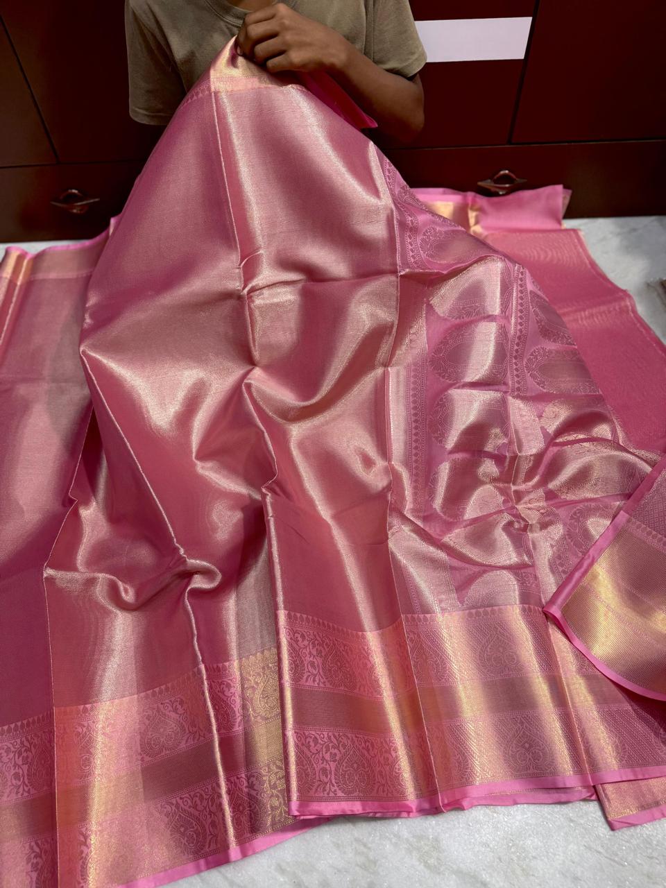 Pink Banarasi Tissue Silk Saree Alna Apparels