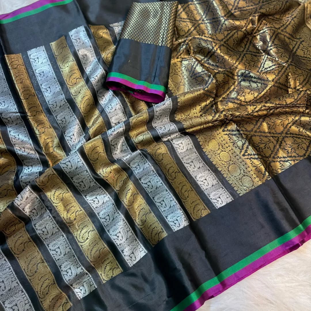 Black Color Banarasi Kathan Soft Silk Saree Alna Apparels