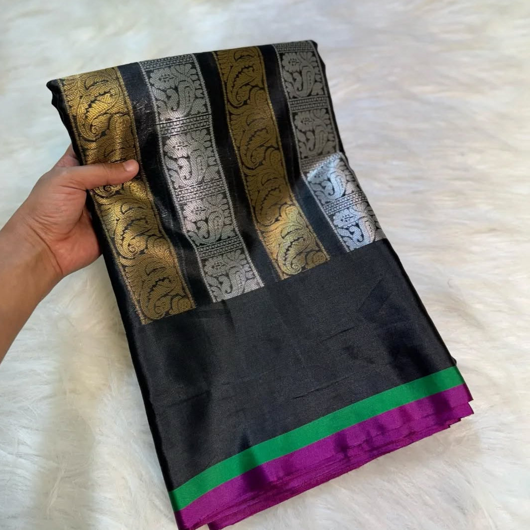 Black Color Banarasi Kathan Soft Silk Saree Alna Apparels