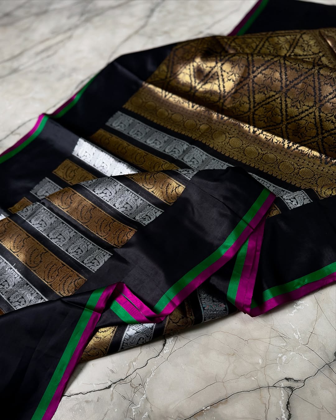 Black Color Banarasi Kathan Soft Silk Saree Alna Apparels