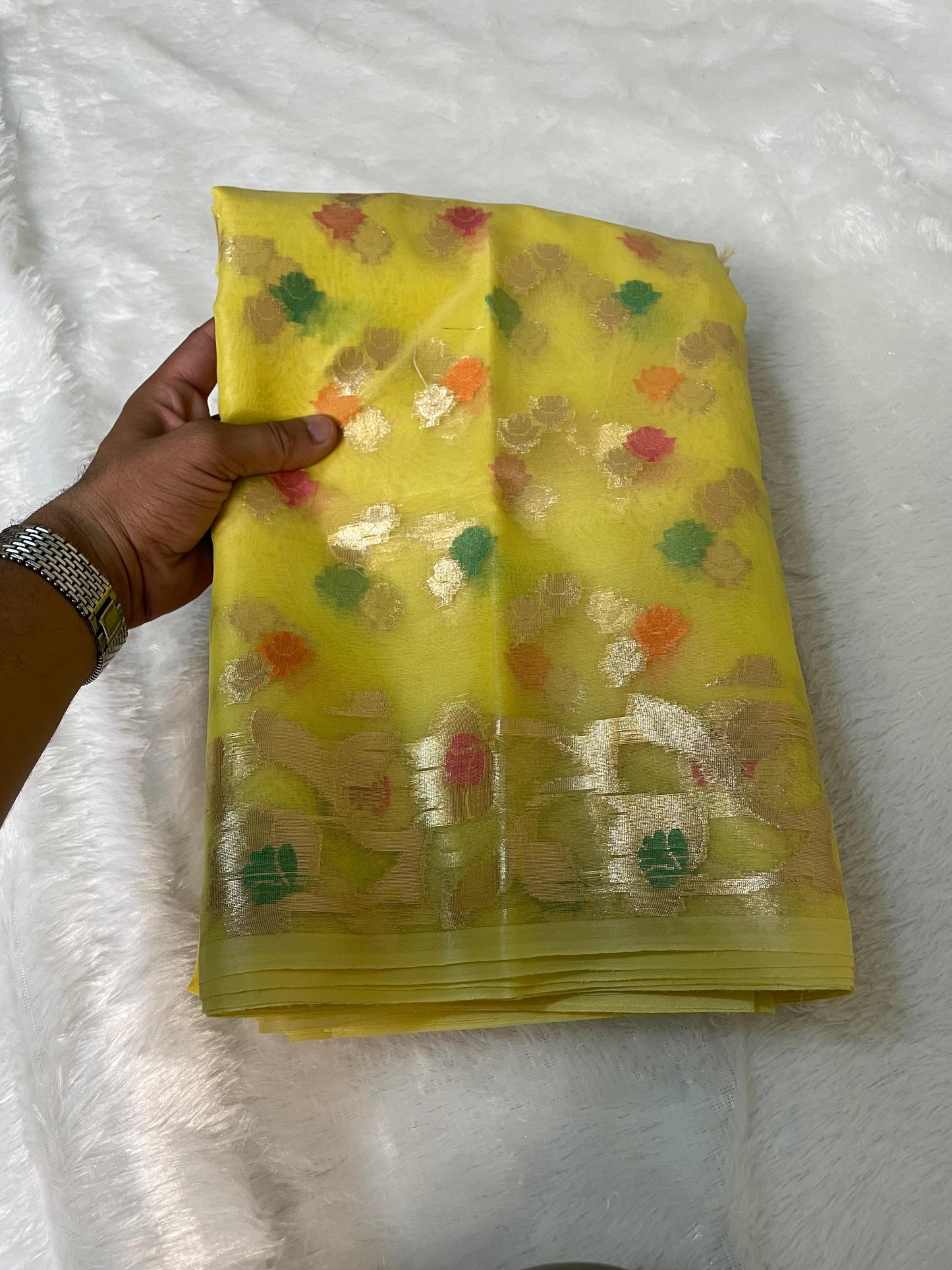 Green Banarasi Kora Organze Silk Saree Alna Apparels