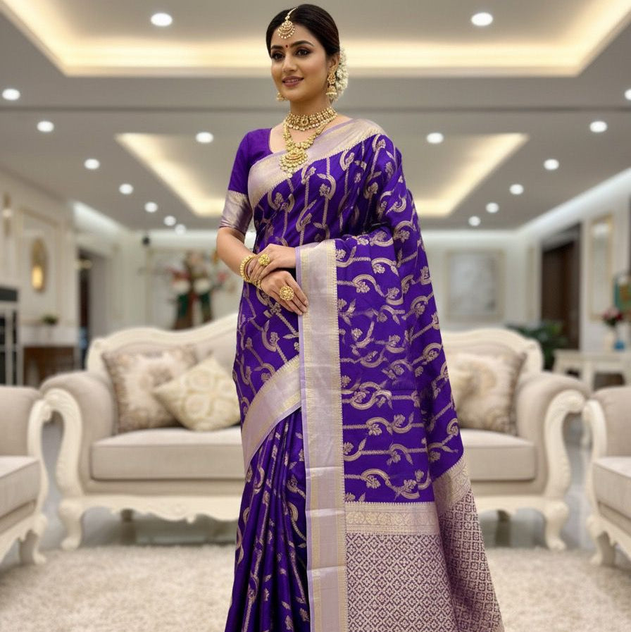 Purple Banarasi Semi Kathan Silk Saree Alna Apparels