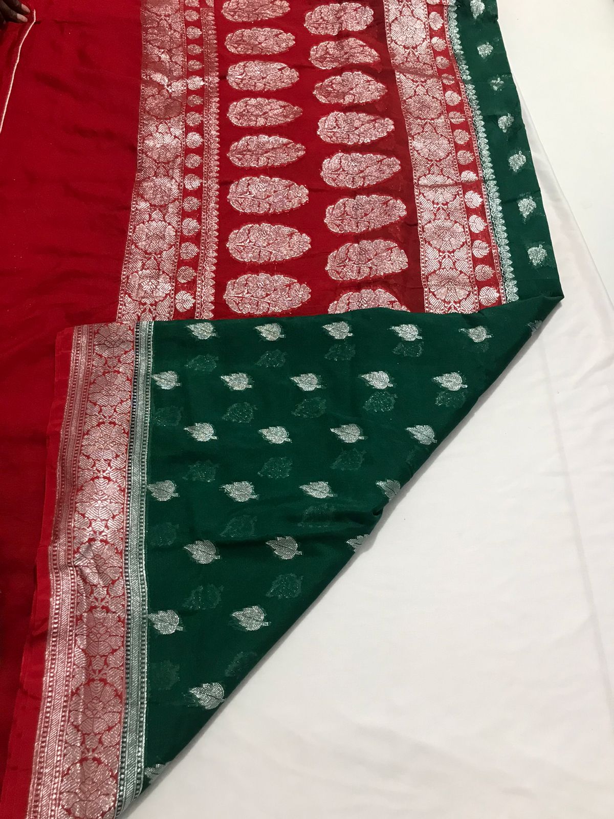 Green Banarasi Katan Georgette Saree Alna Apparels