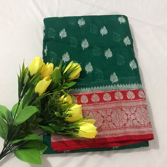Green Banarasi Katan Georgette Saree Alna Apparels