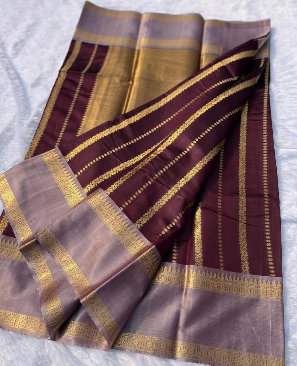 Wine Banarasi Kathan Soft Silk Saree - Alna Apparels